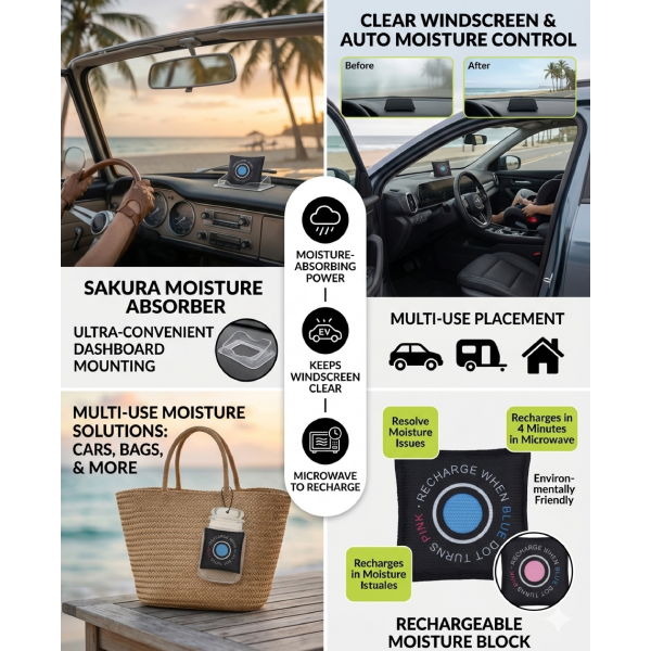 Reusable Moisture Absorber & Dehumidifier - For Car Windscreens, Caravans & Boats