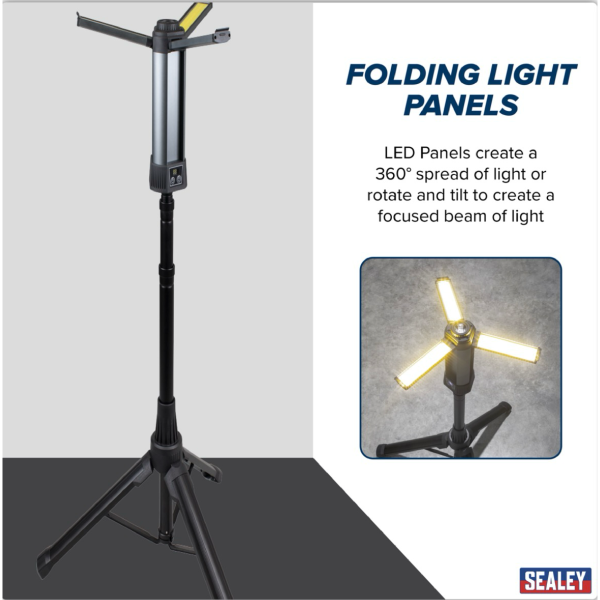 Sealey Rechargeable Flexible Floodlight with Tripod -24W COB LED & 5W SMD LED
