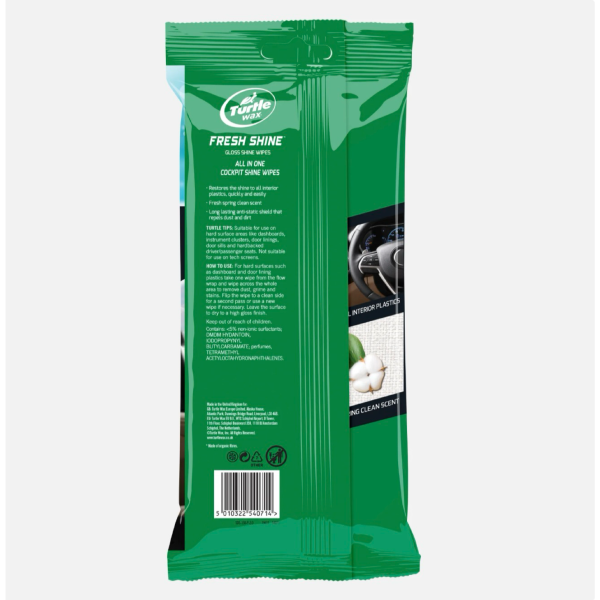 Turtle Wax Fresh Shine Gloss Wipes - Spring Fresh Scent